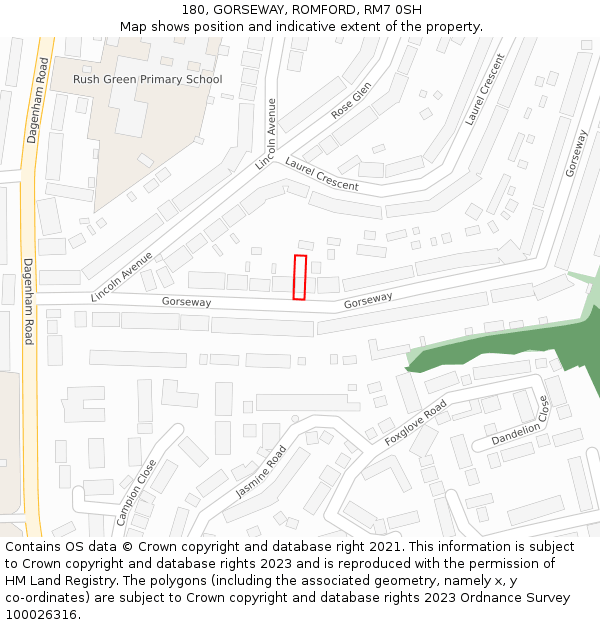 180, GORSEWAY, ROMFORD, RM7 0SH: Location map and indicative extent of plot
