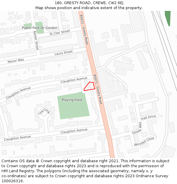 180, GRESTY ROAD, CREWE, CW2 6EJ: Location map and indicative extent of plot
