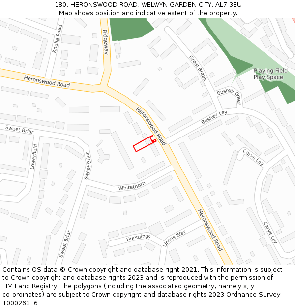 180, HERONSWOOD ROAD, WELWYN GARDEN CITY, AL7 3EU: Location map and indicative extent of plot