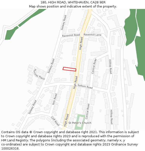 180, HIGH ROAD, WHITEHAVEN, CA28 9ER: Location map and indicative extent of plot