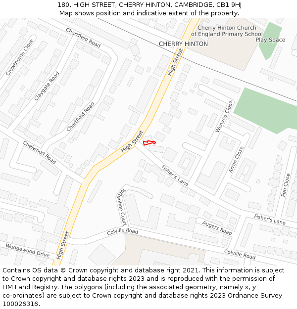 180, HIGH STREET, CHERRY HINTON, CAMBRIDGE, CB1 9HJ: Location map and indicative extent of plot