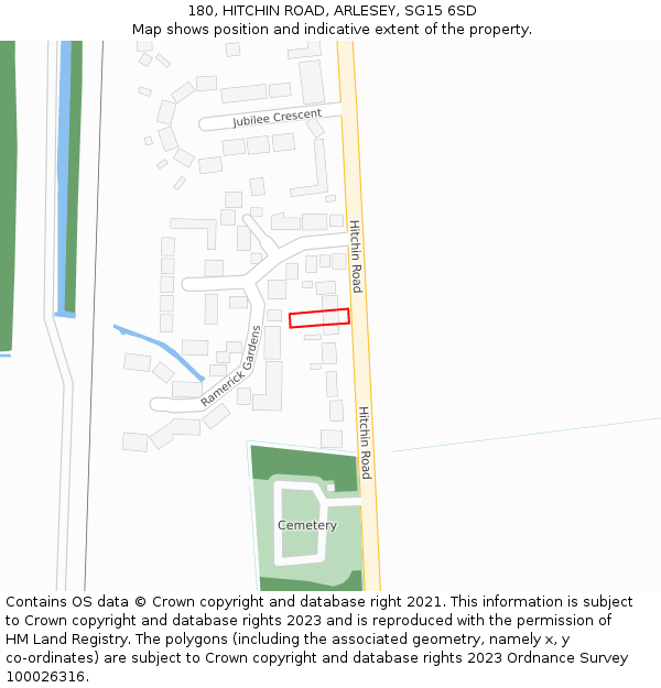 180, HITCHIN ROAD, ARLESEY, SG15 6SD: Location map and indicative extent of plot