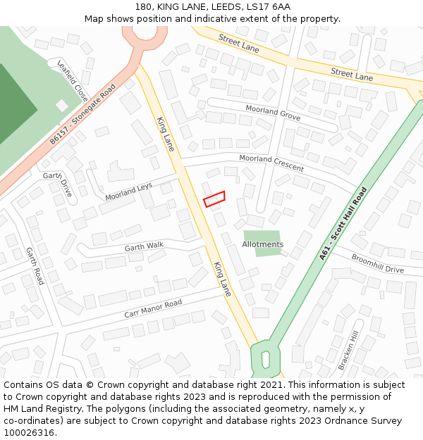 180, KING LANE, LEEDS, LS17 6AA: Location map and indicative extent of plot