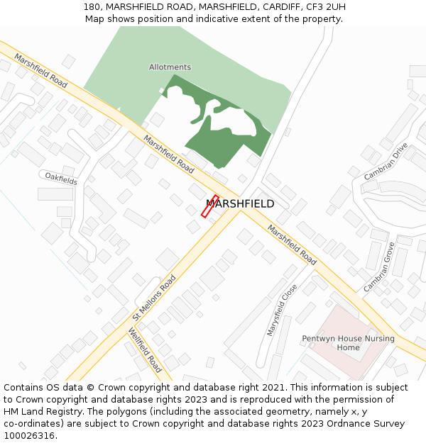 180, MARSHFIELD ROAD, MARSHFIELD, CARDIFF, CF3 2UH: Location map and indicative extent of plot