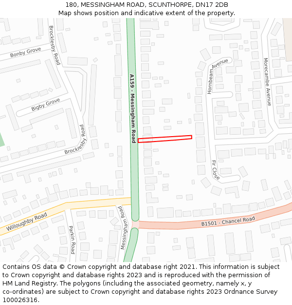 180, MESSINGHAM ROAD, SCUNTHORPE, DN17 2DB: Location map and indicative extent of plot