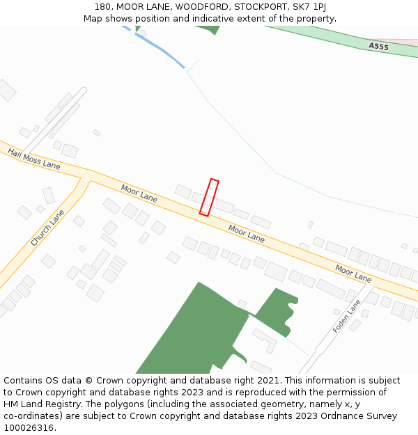 180, MOOR LANE, WOODFORD, STOCKPORT, SK7 1PJ: Location map and indicative extent of plot