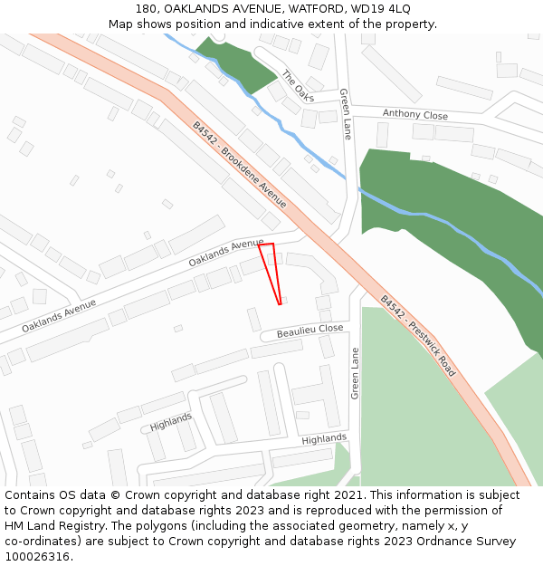 180, OAKLANDS AVENUE, WATFORD, WD19 4LQ: Location map and indicative extent of plot