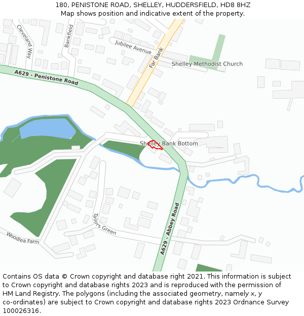 180, PENISTONE ROAD, SHELLEY, HUDDERSFIELD, HD8 8HZ: Location map and indicative extent of plot