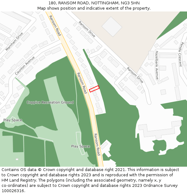 180, RANSOM ROAD, NOTTINGHAM, NG3 5HN: Location map and indicative extent of plot