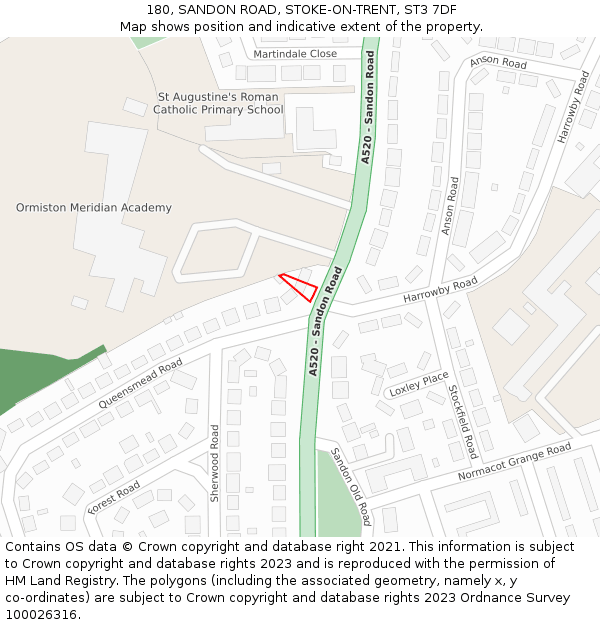 180, SANDON ROAD, STOKE-ON-TRENT, ST3 7DF: Location map and indicative extent of plot