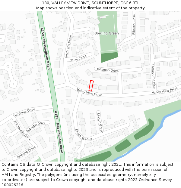 180, VALLEY VIEW DRIVE, SCUNTHORPE, DN16 3TH: Location map and indicative extent of plot