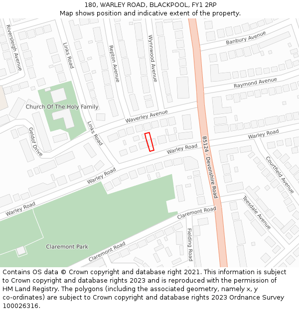 180, WARLEY ROAD, BLACKPOOL, FY1 2RP: Location map and indicative extent of plot