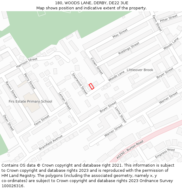 180, WOODS LANE, DERBY, DE22 3UE: Location map and indicative extent of plot