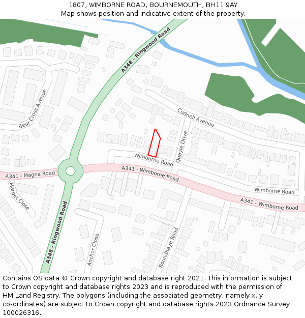 1807, WIMBORNE ROAD, BOURNEMOUTH, BH11 9AY: Location map and indicative extent of plot