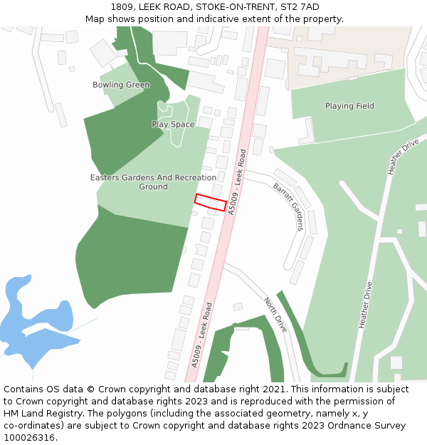 1809, LEEK ROAD, STOKE-ON-TRENT, ST2 7AD: Location map and indicative extent of plot