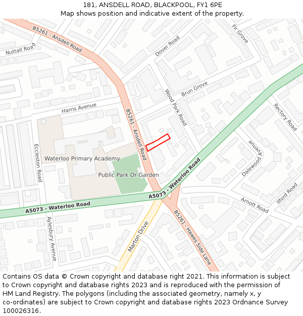 181, ANSDELL ROAD, BLACKPOOL, FY1 6PE: Location map and indicative extent of plot
