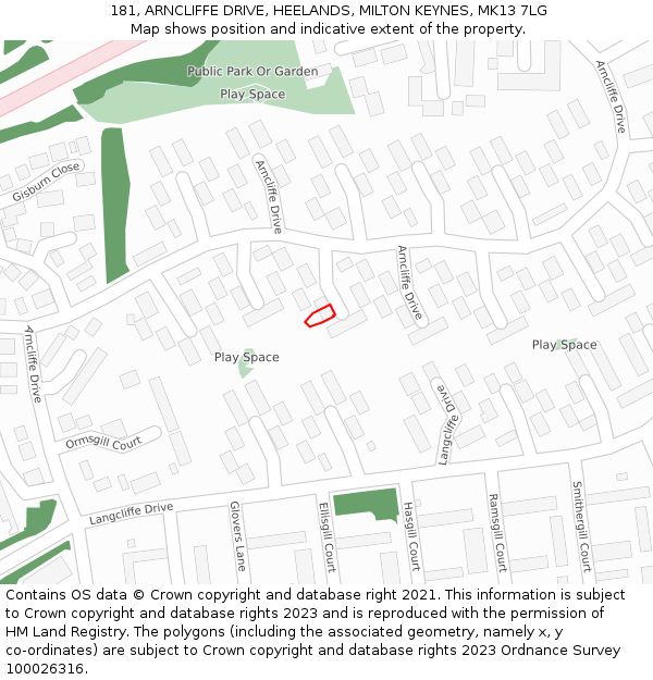 181, ARNCLIFFE DRIVE, HEELANDS, MILTON KEYNES, MK13 7LG: Location map and indicative extent of plot