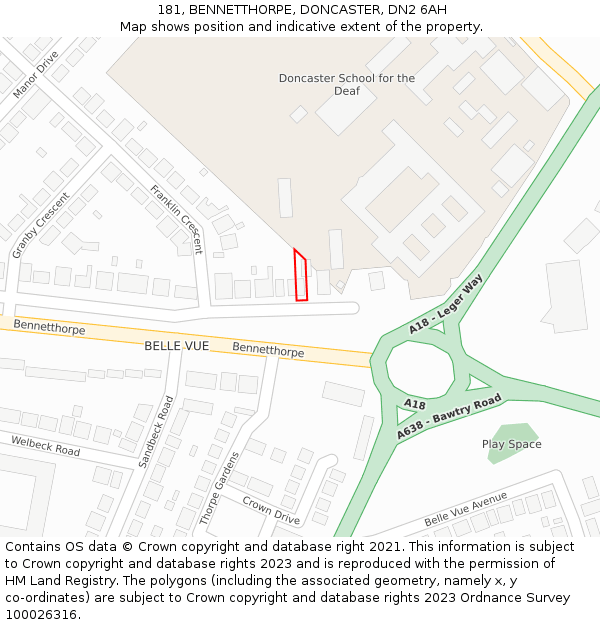 181, BENNETTHORPE, DONCASTER, DN2 6AH: Location map and indicative extent of plot
