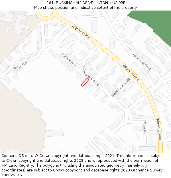 181, BUCKINGHAM DRIVE, LUTON, LU2 9RE: Location map and indicative extent of plot
