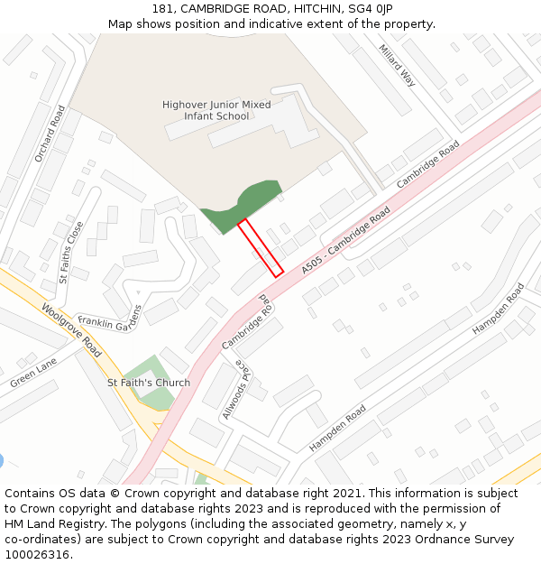 181, CAMBRIDGE ROAD, HITCHIN, SG4 0JP: Location map and indicative extent of plot