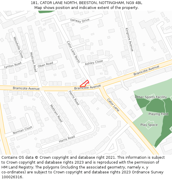 181, CATOR LANE NORTH, BEESTON, NOTTINGHAM, NG9 4BL: Location map and indicative extent of plot