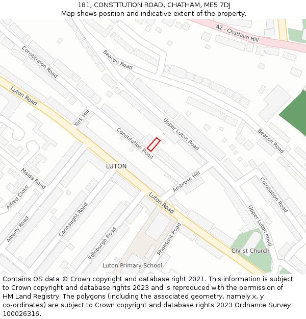 181, CONSTITUTION ROAD, CHATHAM, ME5 7DJ: Location map and indicative extent of plot