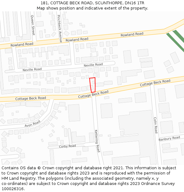 181, COTTAGE BECK ROAD, SCUNTHORPE, DN16 1TR: Location map and indicative extent of plot