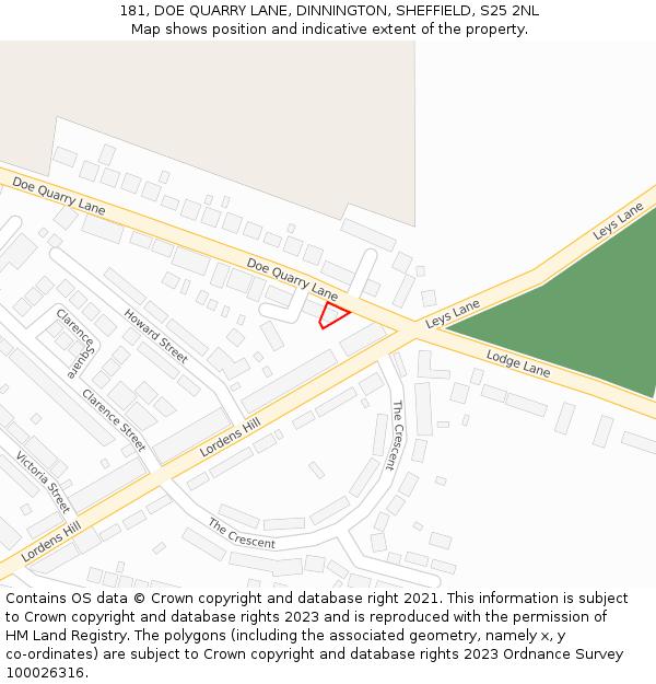 181, DOE QUARRY LANE, DINNINGTON, SHEFFIELD, S25 2NL: Location map and indicative extent of plot