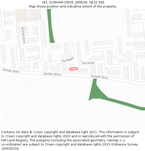 181, DURHAM DRIVE, JARROW, NE32 4SE: Location map and indicative extent of plot