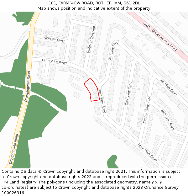 181, FARM VIEW ROAD, ROTHERHAM, S61 2BL: Location map and indicative extent of plot