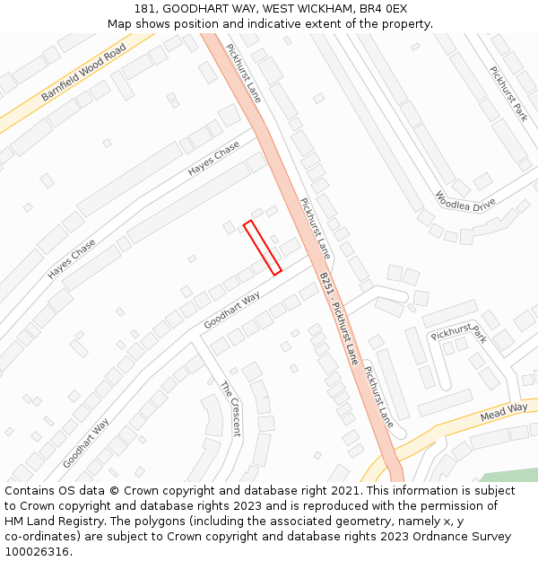 181, GOODHART WAY, WEST WICKHAM, BR4 0EX: Location map and indicative extent of plot