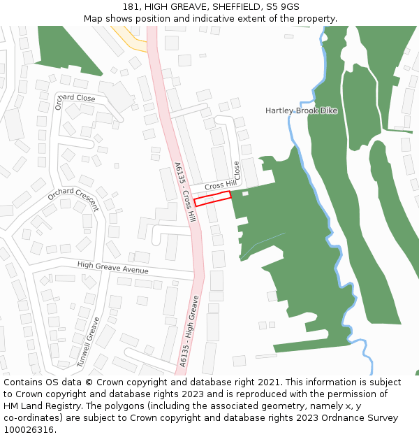 181, HIGH GREAVE, SHEFFIELD, S5 9GS: Location map and indicative extent of plot