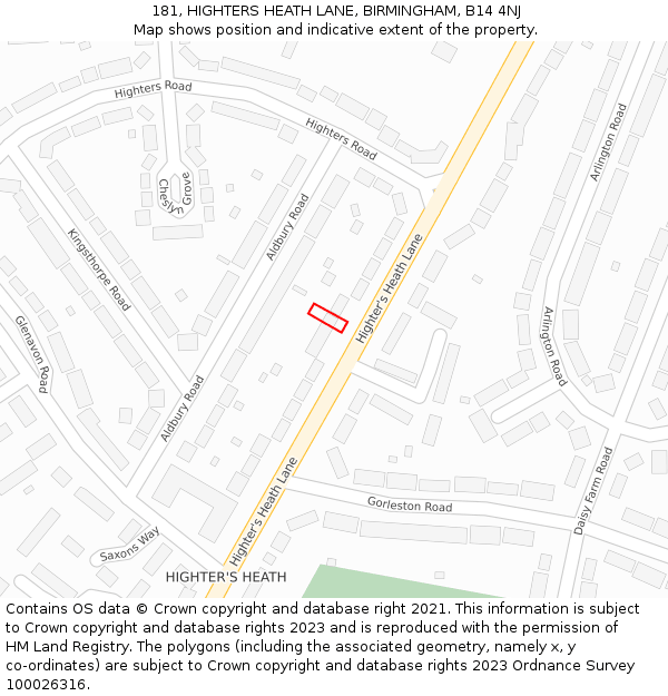 181, HIGHTERS HEATH LANE, BIRMINGHAM, B14 4NJ: Location map and indicative extent of plot