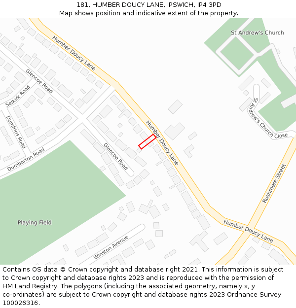 181, HUMBER DOUCY LANE, IPSWICH, IP4 3PD: Location map and indicative extent of plot