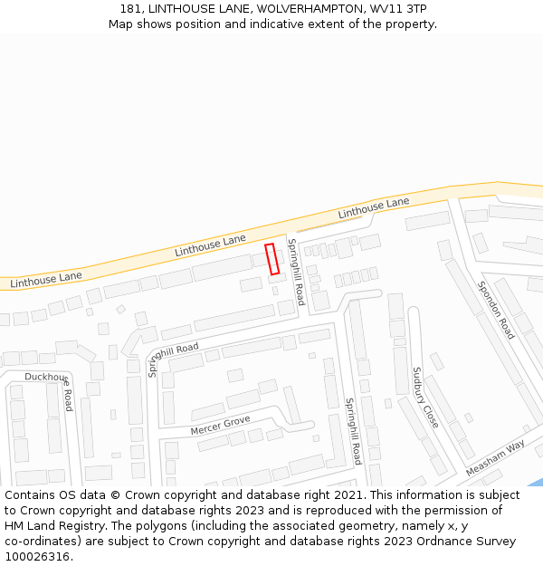 181, LINTHOUSE LANE, WOLVERHAMPTON, WV11 3TP: Location map and indicative extent of plot