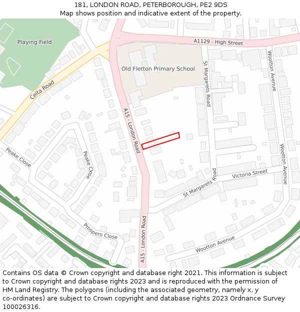 181, LONDON ROAD, PETERBOROUGH, PE2 9DS: Location map and indicative extent of plot