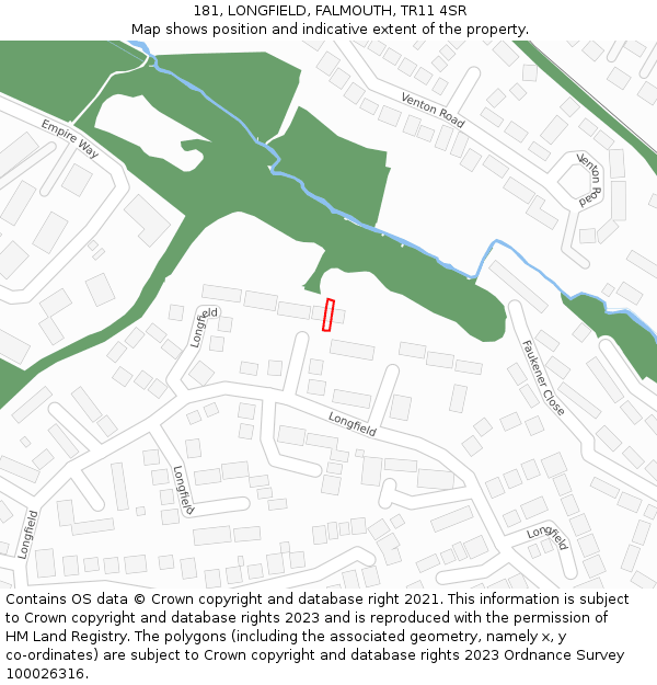 181, LONGFIELD, FALMOUTH, TR11 4SR: Location map and indicative extent of plot