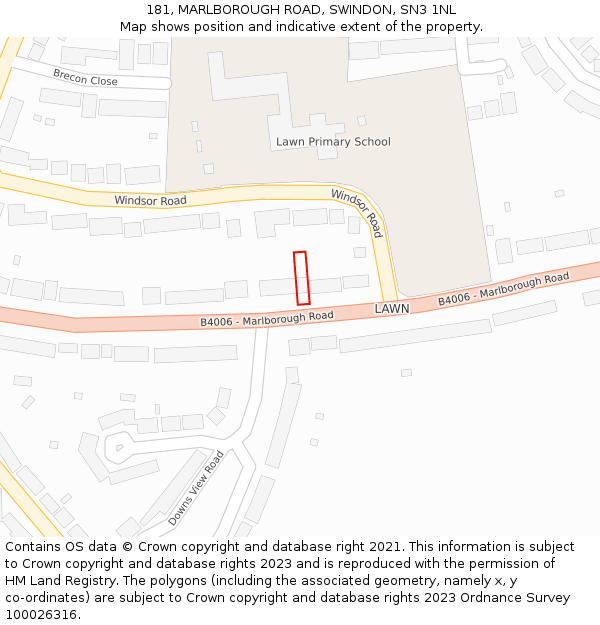 181, MARLBOROUGH ROAD, SWINDON, SN3 1NL: Location map and indicative extent of plot
