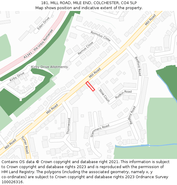181, MILL ROAD, MILE END, COLCHESTER, CO4 5LP: Location map and indicative extent of plot