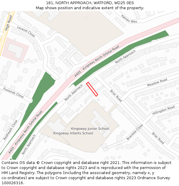 181, NORTH APPROACH, WATFORD, WD25 0ES: Location map and indicative extent of plot