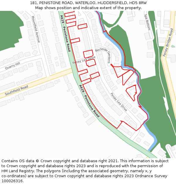 181, PENISTONE ROAD, WATERLOO, HUDDERSFIELD, HD5 8RW: Location map and indicative extent of plot
