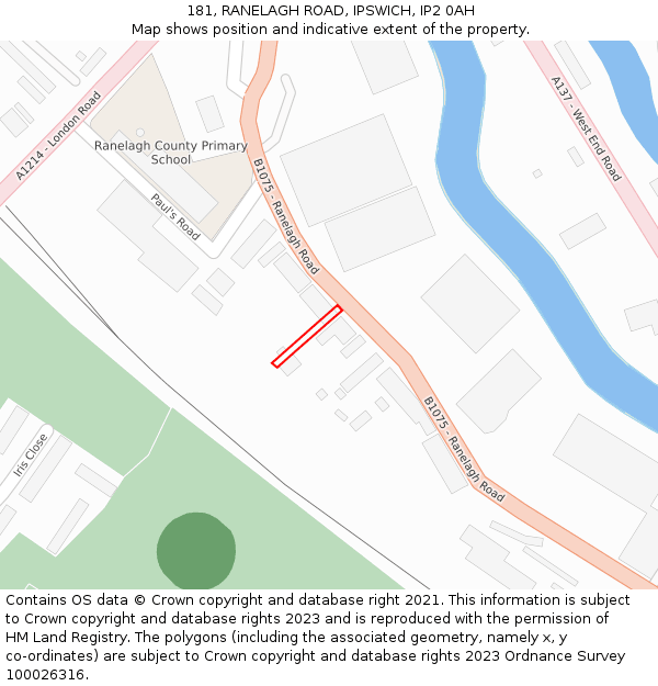 181, RANELAGH ROAD, IPSWICH, IP2 0AH: Location map and indicative extent of plot