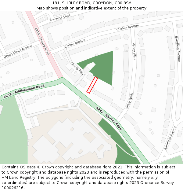181, SHIRLEY ROAD, CROYDON, CR0 8SA: Location map and indicative extent of plot