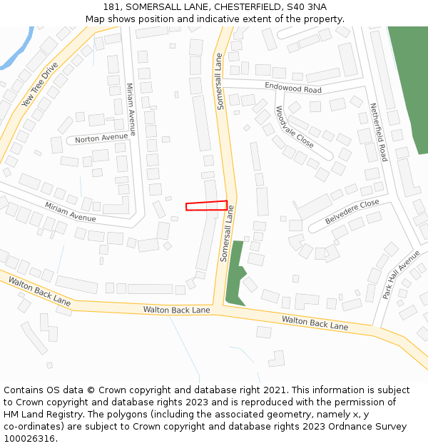 181, SOMERSALL LANE, CHESTERFIELD, S40 3NA: Location map and indicative extent of plot