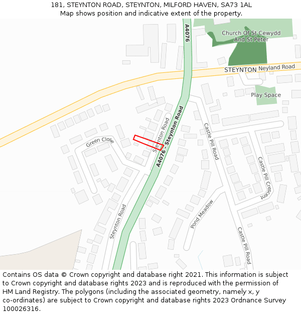 181, STEYNTON ROAD, STEYNTON, MILFORD HAVEN, SA73 1AL: Location map and indicative extent of plot