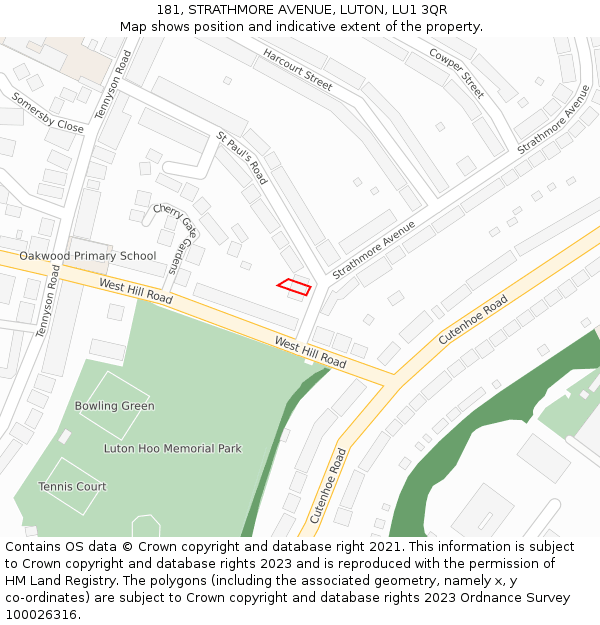 181, STRATHMORE AVENUE, LUTON, LU1 3QR: Location map and indicative extent of plot
