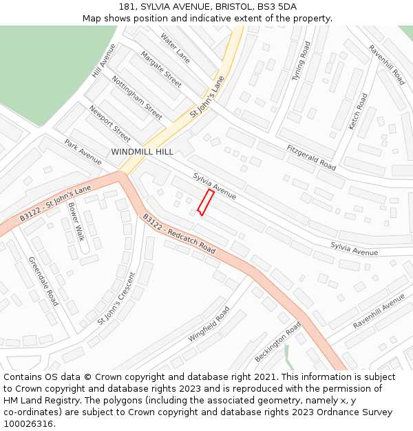 181, SYLVIA AVENUE, BRISTOL, BS3 5DA: Location map and indicative extent of plot