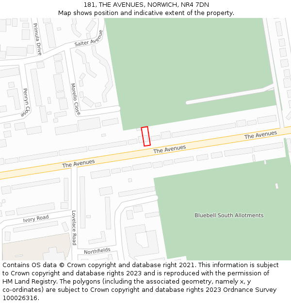 181, THE AVENUES, NORWICH, NR4 7DN: Location map and indicative extent of plot