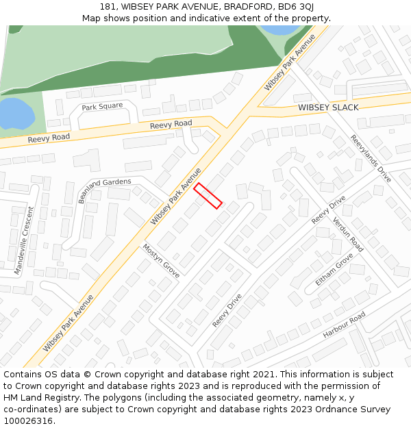 181, WIBSEY PARK AVENUE, BRADFORD, BD6 3QJ: Location map and indicative extent of plot