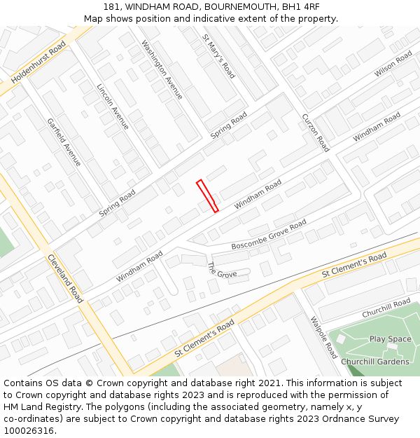 181, WINDHAM ROAD, BOURNEMOUTH, BH1 4RF: Location map and indicative extent of plot